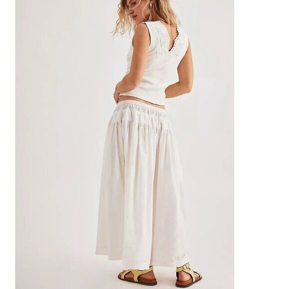 new FREE PEOPLE eyelet gesibelle eyelet midi skirt xs m white - Picture 3 of 3